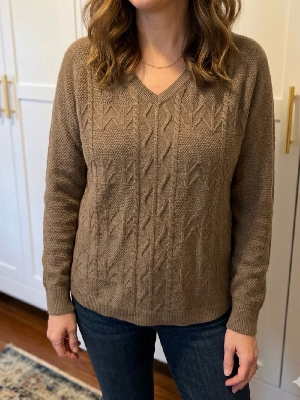 Sonoma Brown V-Neck Cable Knit Sweater
